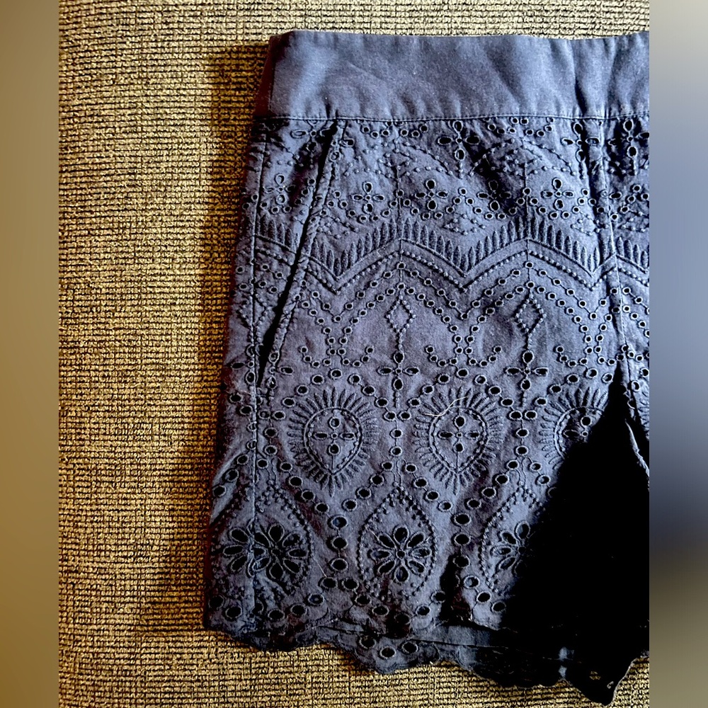 LOFT Navy Cotton Eyelet Shorts